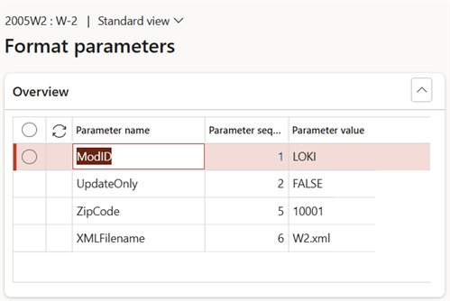 Format parameters